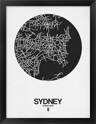 Framed Sydney Street Map Black on White Print