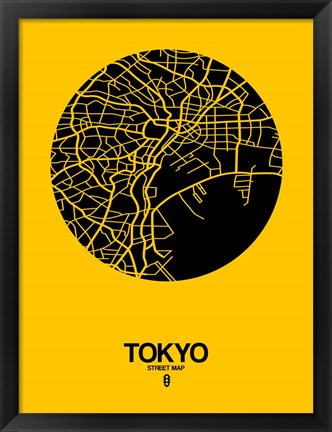 Framed Tokyo Street Map Yellow Print