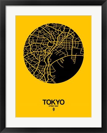 Framed Tokyo Street Map Yellow Print