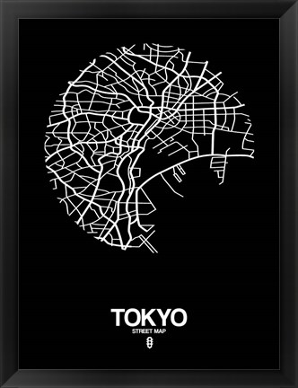 Framed Tokyo Street Map Black Print