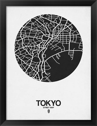 Framed Tokyo Street Map Black on White Print