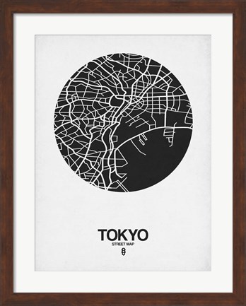 Framed Tokyo Street Map Black on White Print