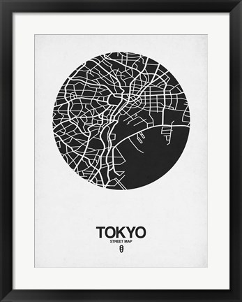 Framed Tokyo Street Map Black on White Print