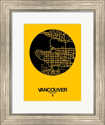 Framed Vancouver Street Map Yellow Print