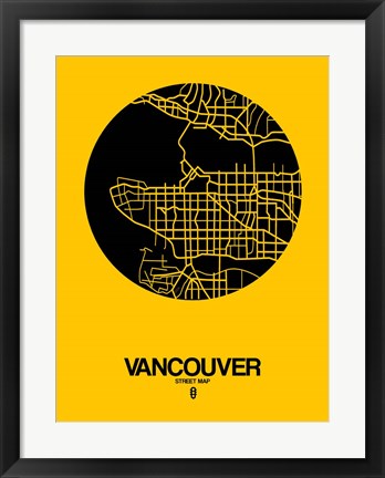 Framed Vancouver Street Map Yellow Print