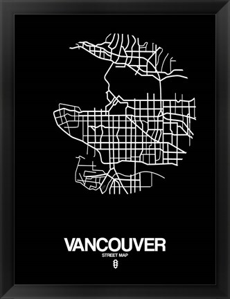 Framed Vancouver Street Map Black Print