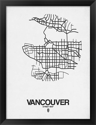 Framed Vancouver Street Map White Print