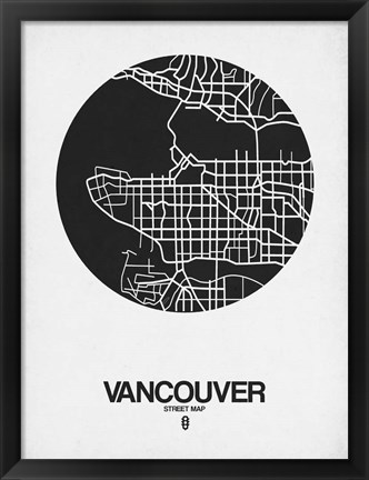 Framed Vancouver Street Map Black on White Print