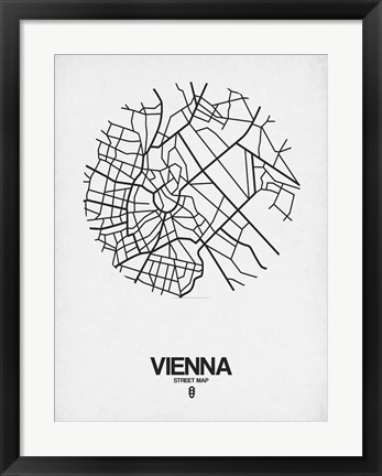 Framed Vienna Street Map White Print