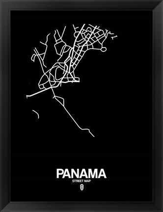 Framed Panama Street Map Black Print