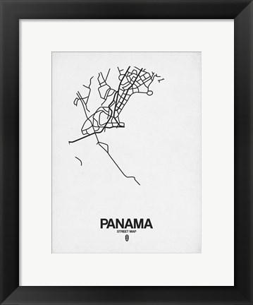 Framed Panama Street Map White Print