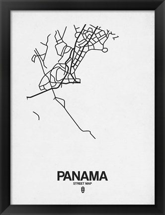 Framed Panama Street Map White Print