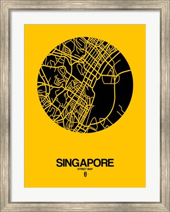 Framed Singapore Street Map Yellow Print