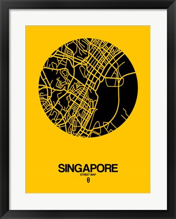 Framed Singapore Street Map Yellow Print