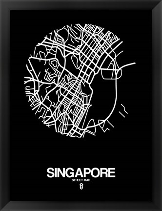 Framed Singapore Street Map Black Print