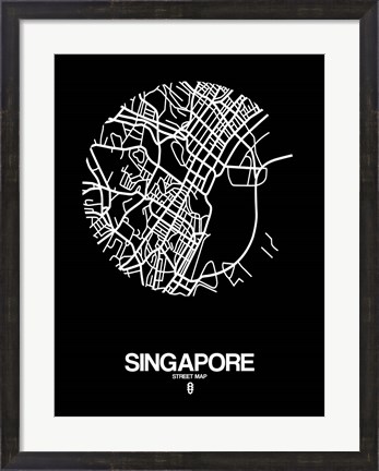 Framed Singapore Street Map Black Print