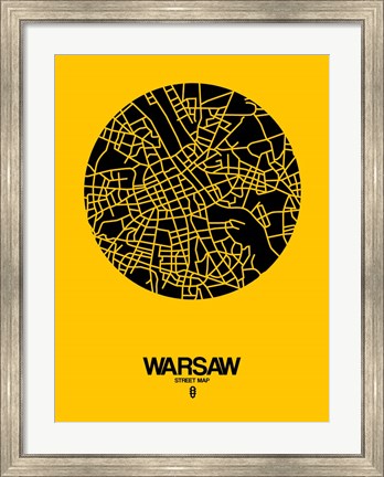 Framed Warsaw Street Map Yellow Print