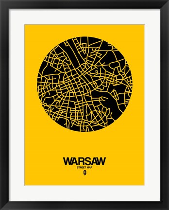 Framed Warsaw Street Map Yellow Print