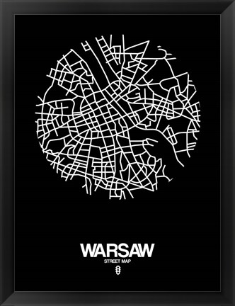 Framed Warsaw Street Map Black Print