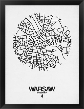 Framed Warsaw Street Map White Print