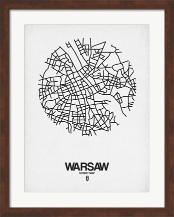 Framed Warsaw Street Map White Print