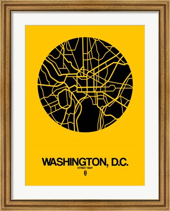 Framed Washington DC  Street Map Yellow Print