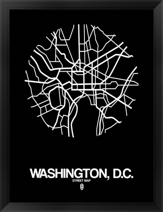 Framed Washington DC  Street Map Black Print