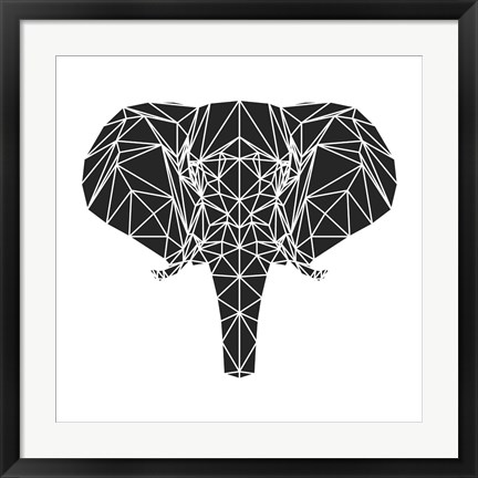 Framed Black Elephant Polygon Print