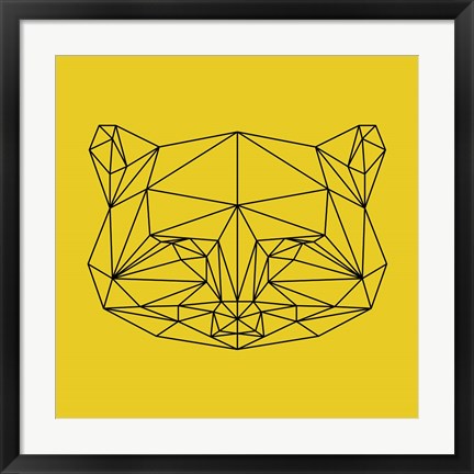 Framed Yellow Raccoon Polygon Print