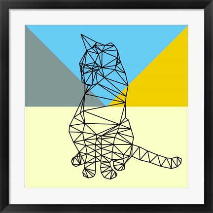 Framed Black Party Cat Polygon Print