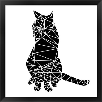 Framed Smart Black Cat Polygon Print