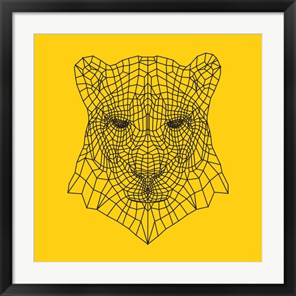 Framed Panther Head Yellow Mesh Print