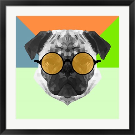 Framed Party Pug in Yellow Glasses Print