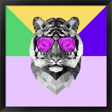 Framed Party Tiger in Glasses Print