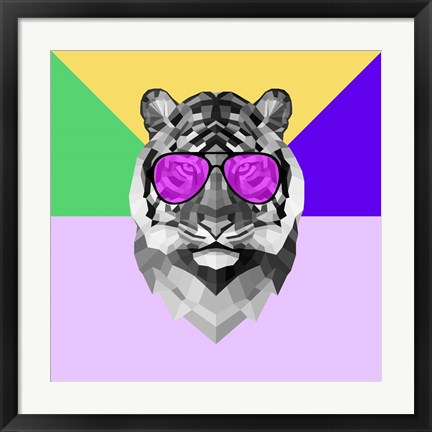 Framed Party Tiger in Glasses Print