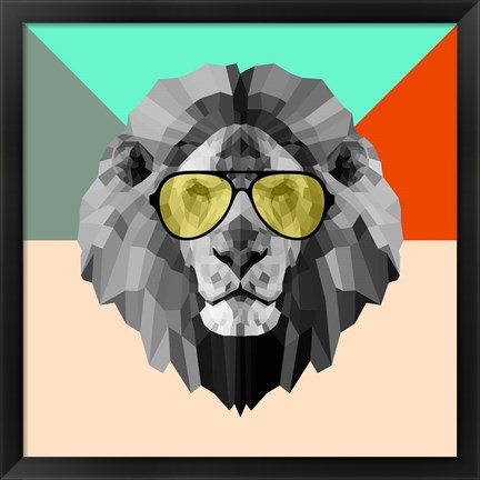 Framed Party Lion in Glasses Print