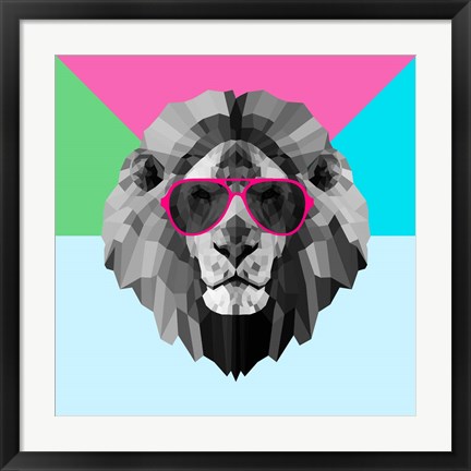 Framed Party Lion in Red Glasses Print