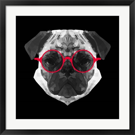 Framed Pug in Red Glasses Print