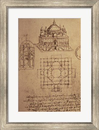 Framed Sketch of a Square Church with Central Dome &amp; Minaret Print