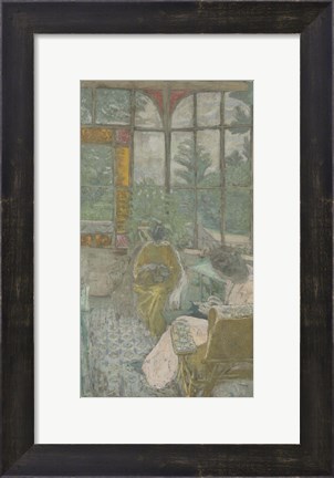 Framed Two Women Embroidering Under a Veranda, 1912 Print