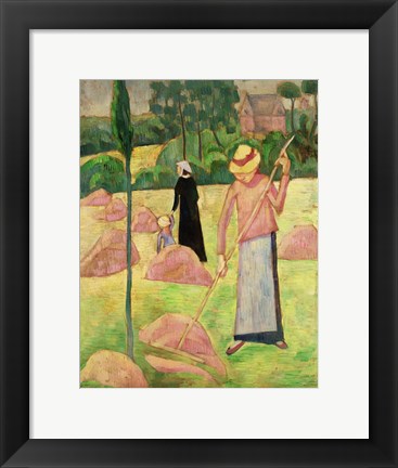 Framed Woman with Rake Print