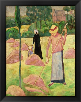 Framed Woman with Rake Print