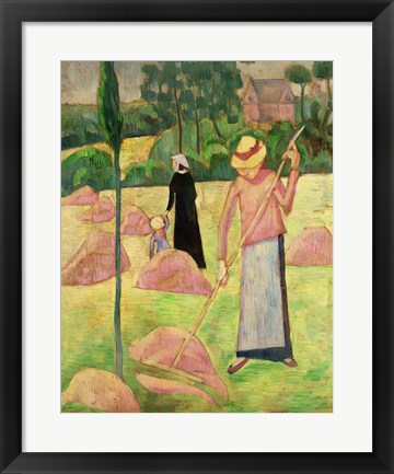 Framed Woman with Rake Print