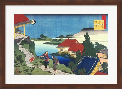 Framed Man Walks up to a Temple in the Early Morning Print