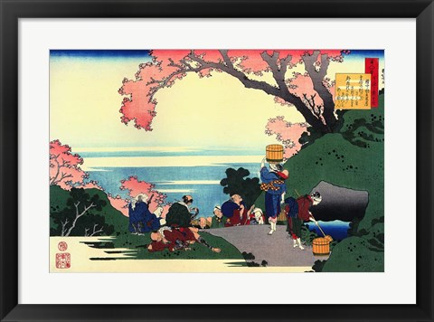 Framed Three Men Admire the Cherry Blossoms Print