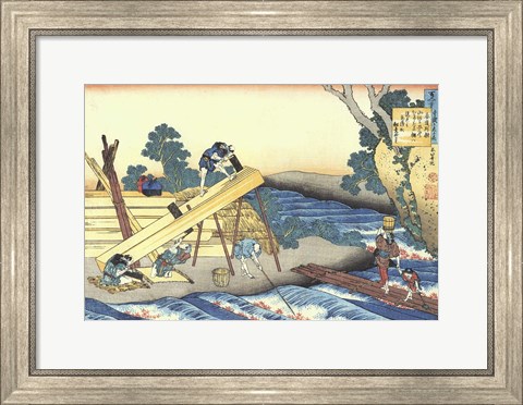 Framed Woodworkers Sawing Wood Print