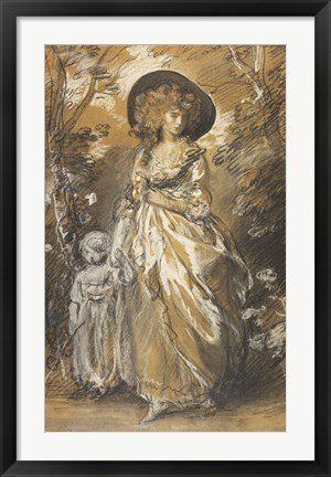 Framed Lady Walking in a Garden with a Child Print