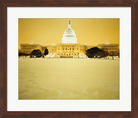 Framed US Capitol Building during Snow Storm, Washington DC Print