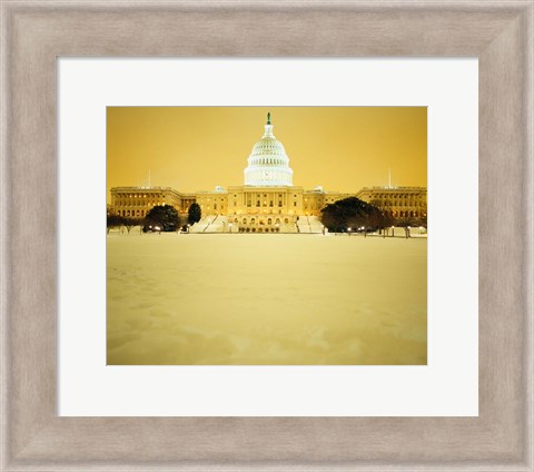 Framed US Capitol Building during Snow Storm, Washington DC Print