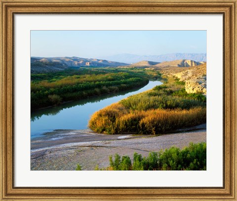 Framed High angle view of Rio Grande flood plain, Big Bend National Park, Texas, USA. Print